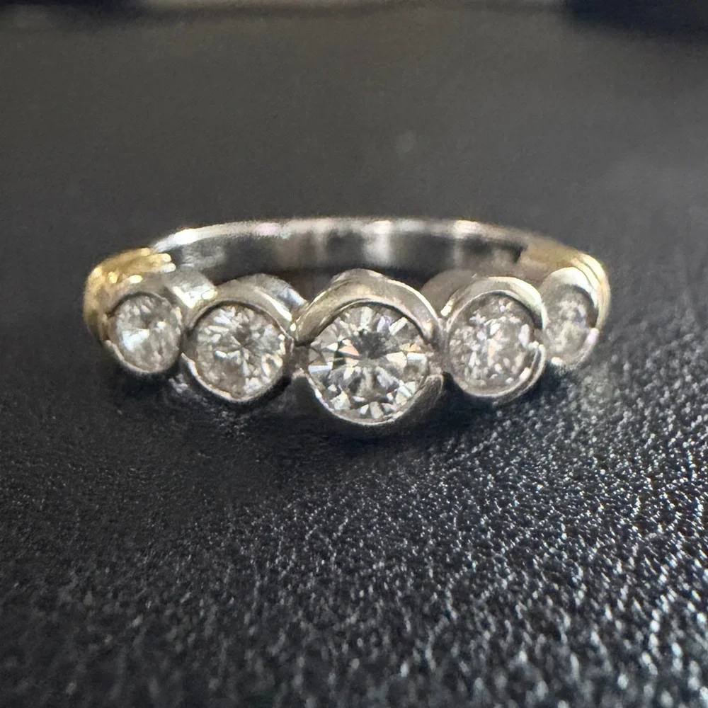 Natural Diamond Five Stone White and Yellow Gold Ring 18k